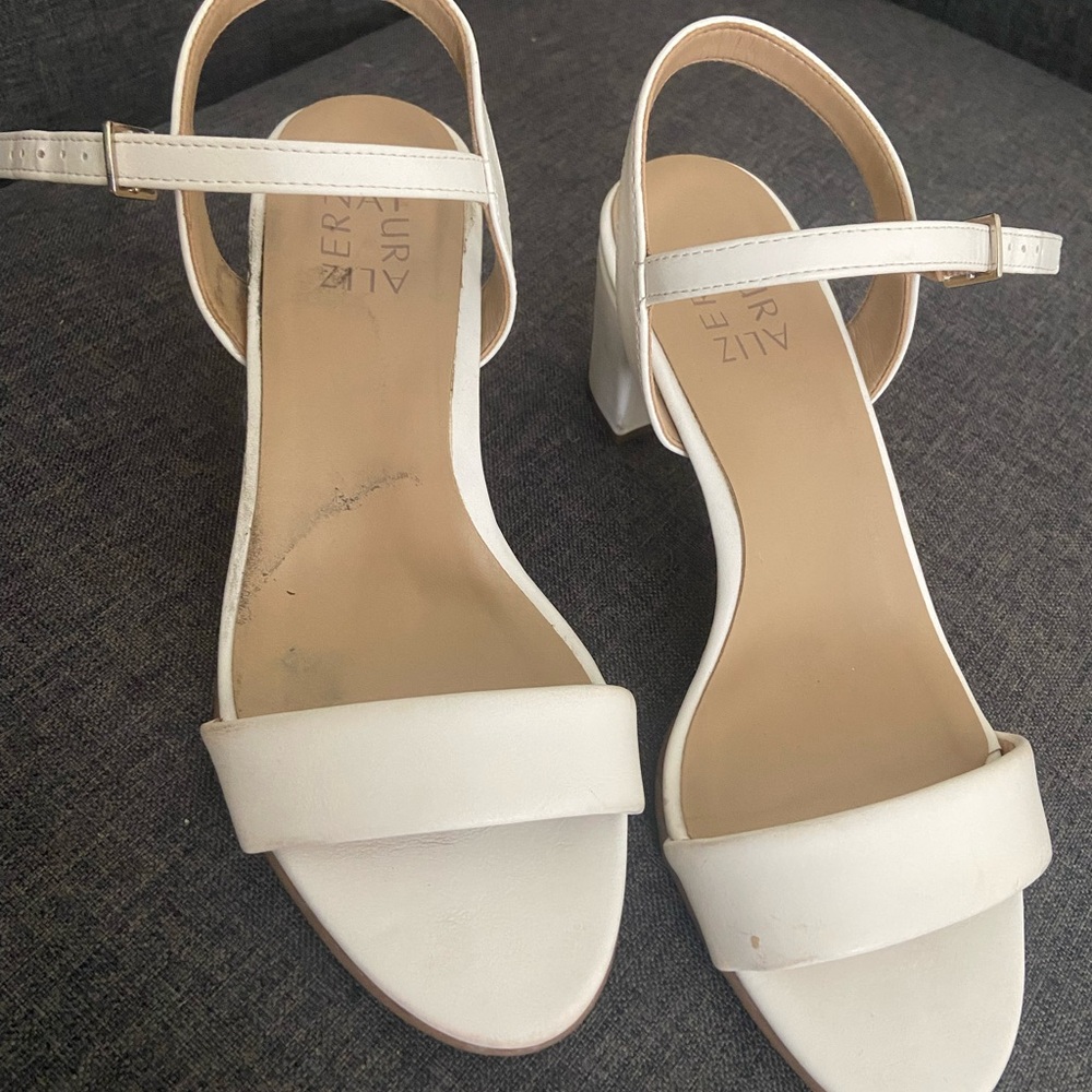 Elegant White Block Heel Sandals